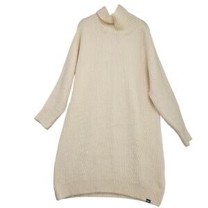 Superdry Chunky Knit Turtleneck Sweater Dress Cream Alpaca Blend Women’s 12 Cozy